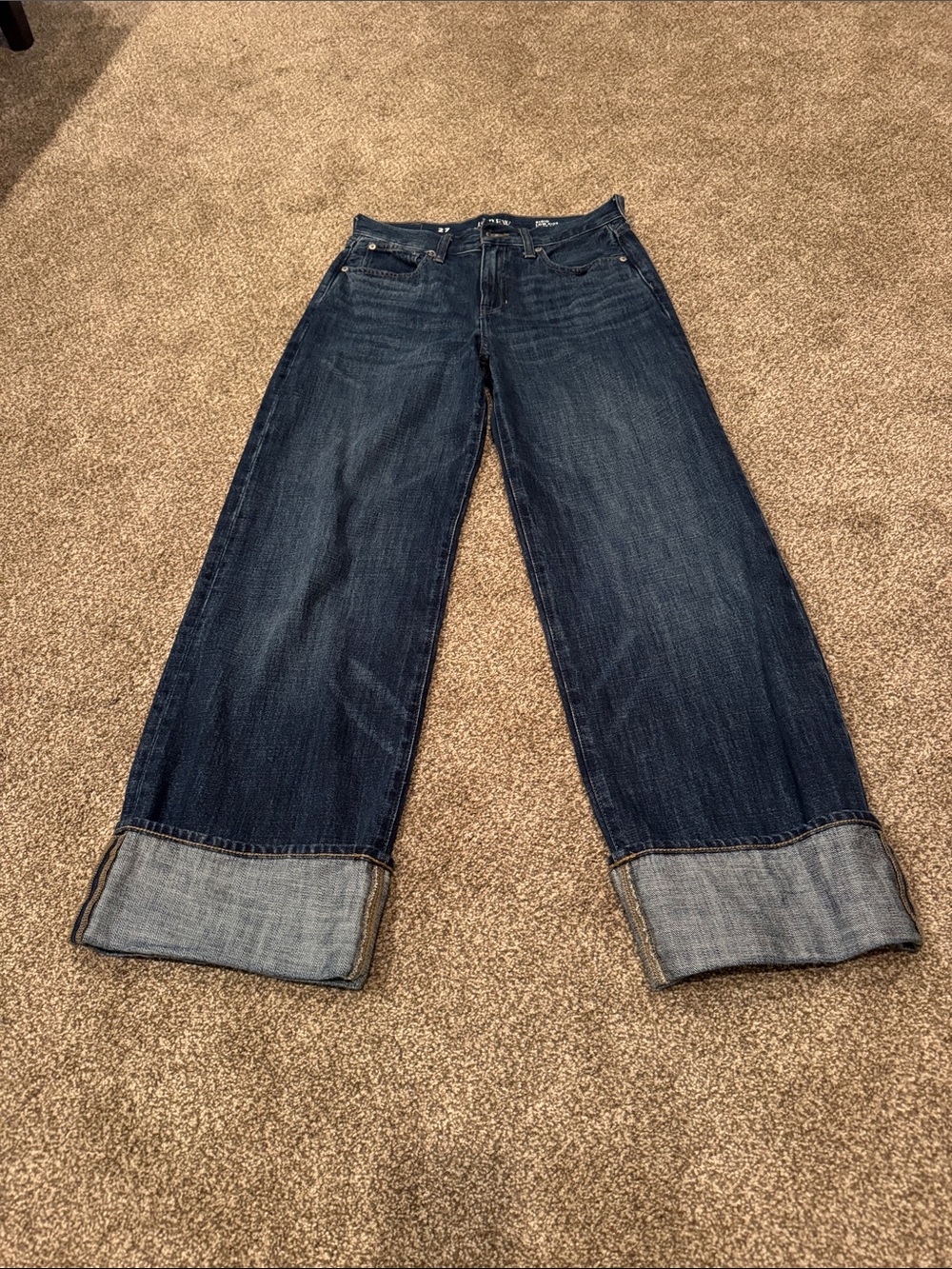 J. Crew Dark Blue Wide-Leg Cuffed Jeans